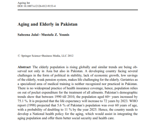 Aging and Elderly in Pakistan