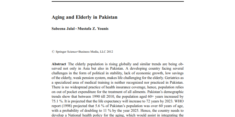 Aging and Elderly in Pakistan