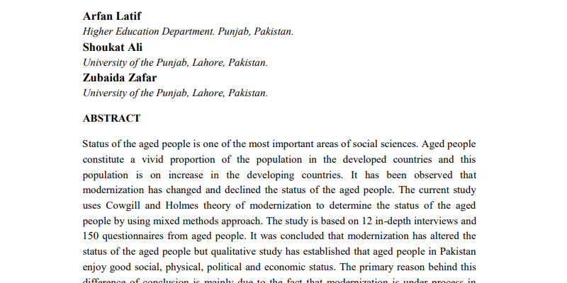 Modernization and Status of the Aged People in South Asia