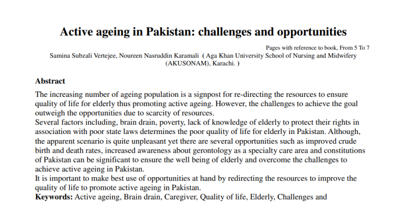 Active ageing in Pakistan challenges and opportunities