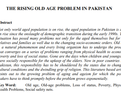 Rising Old Age Problems in Pakistan