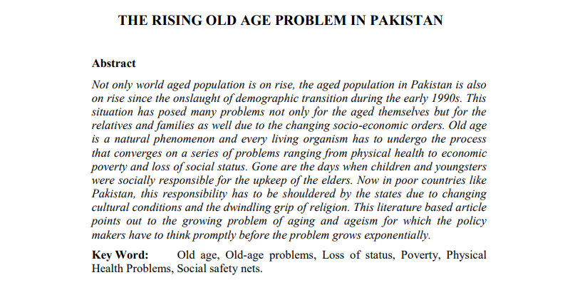 Rising Old Age Problems in Pakistan